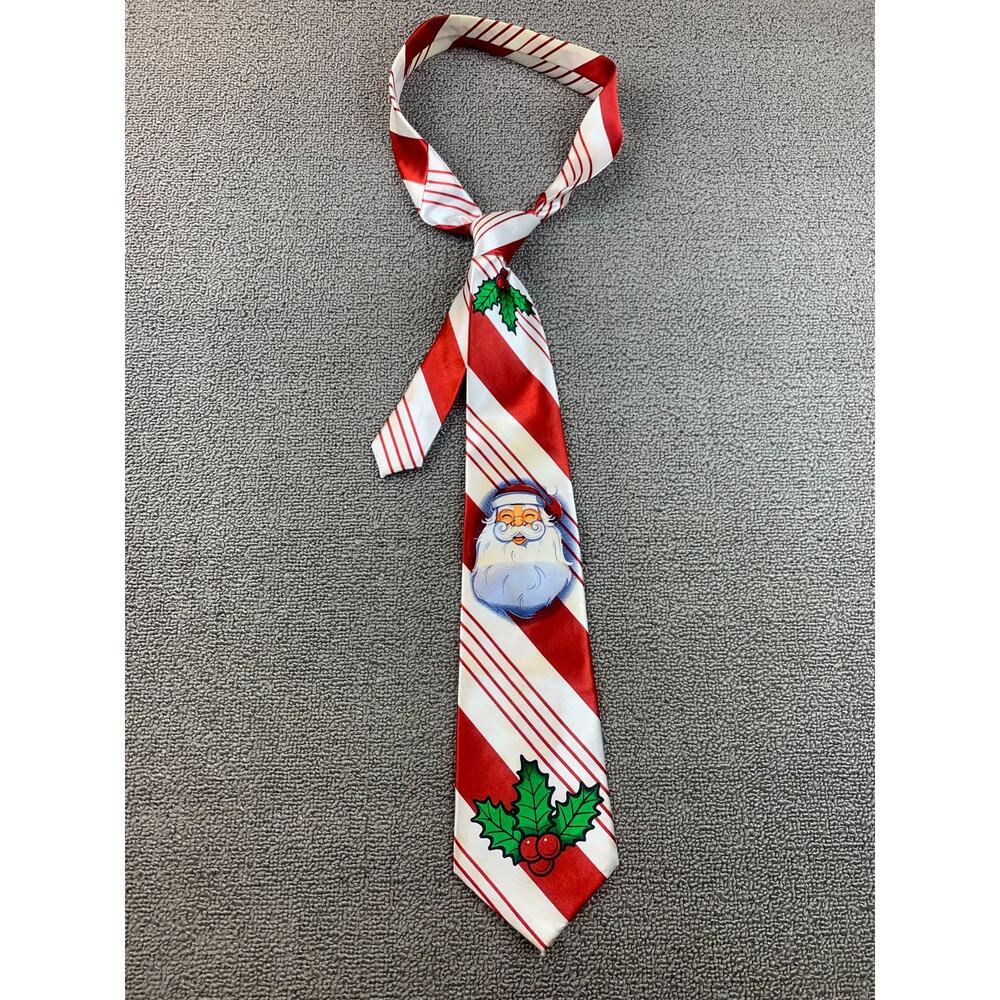 Unbranded Men‎ Red White Christmas Holiday Striped Candy Cane Casual Tie
